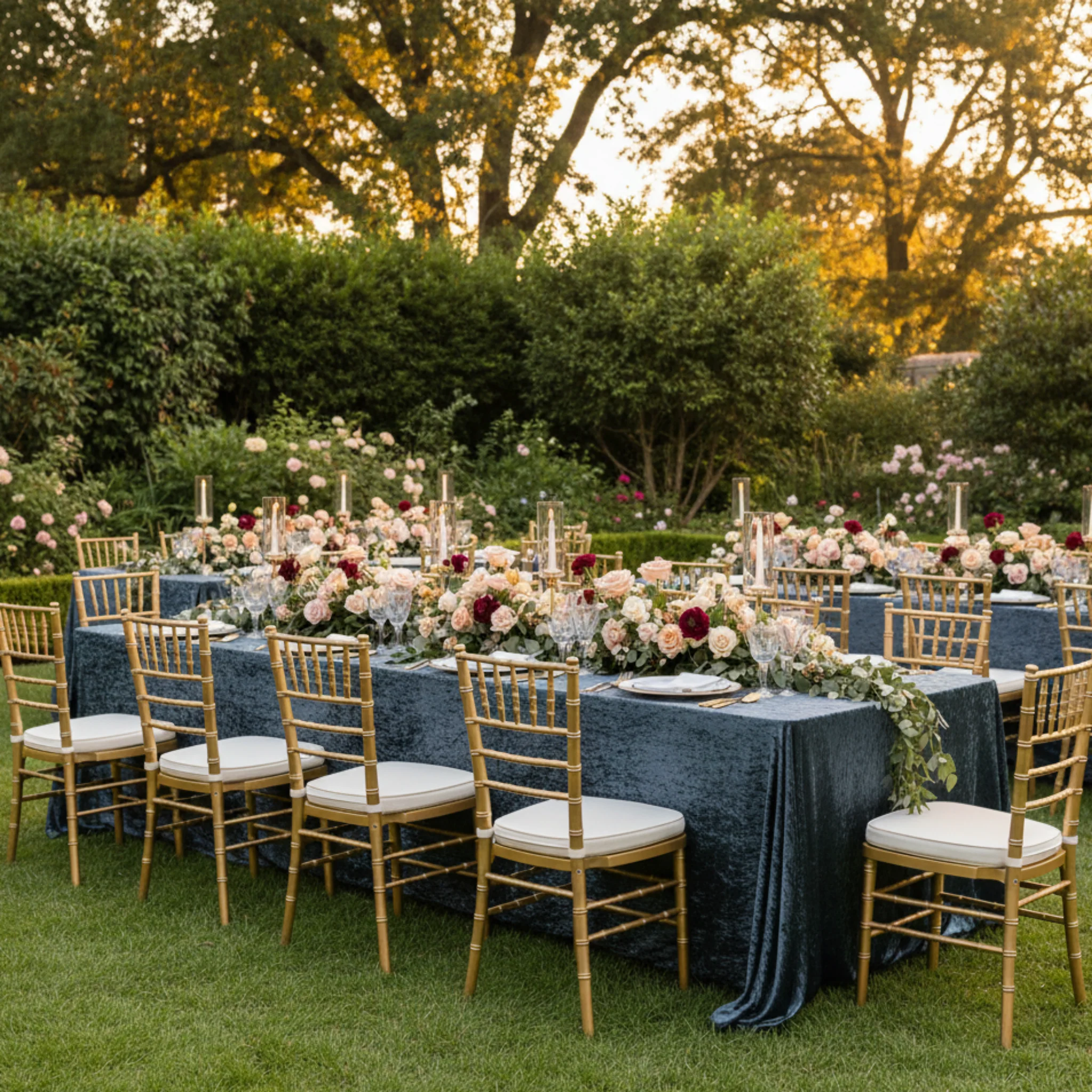 Velvet 90"x156" Rectangular Tablecloth - Dark Slate Blue - Image 3