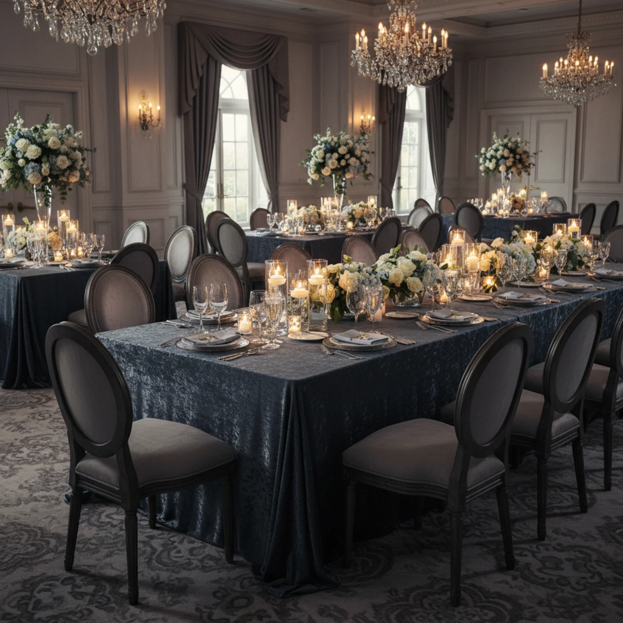 Velvet 90"x156" Rectangular Tablecloth - Dark Slate Blue - Image 4