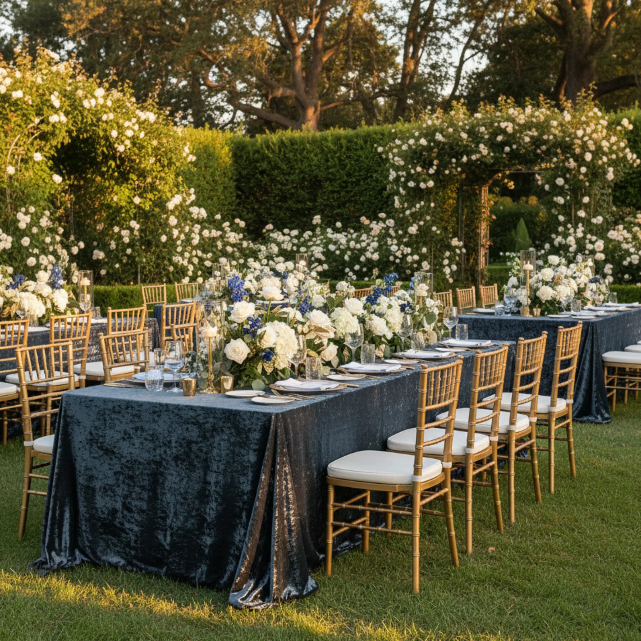 Velvet 90"x156" Rectangular Tablecloth - Dark Slate Blue - Image 5