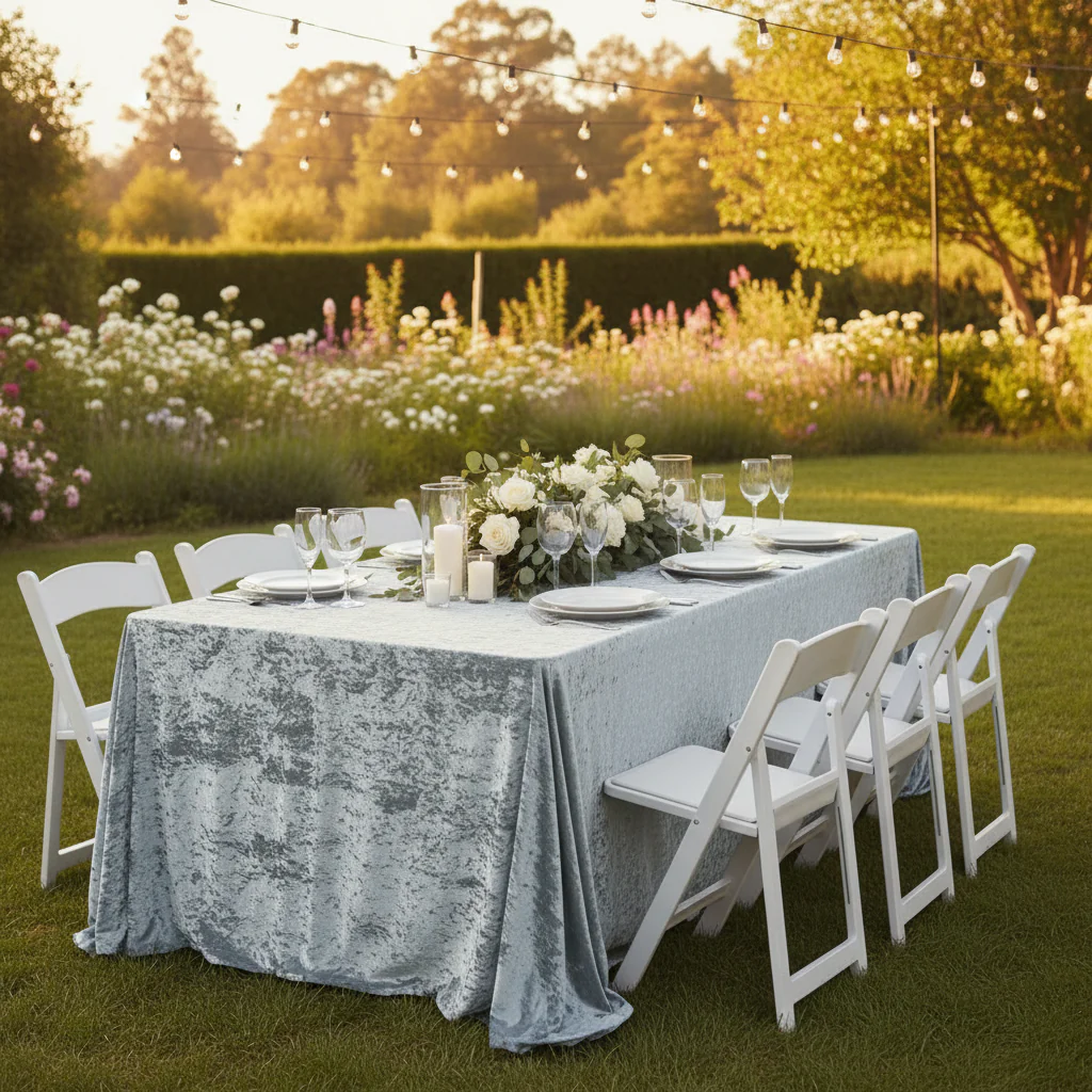 Velvet 90"x156" Rectangular Tablecloth - Dusty Blue - Image 2