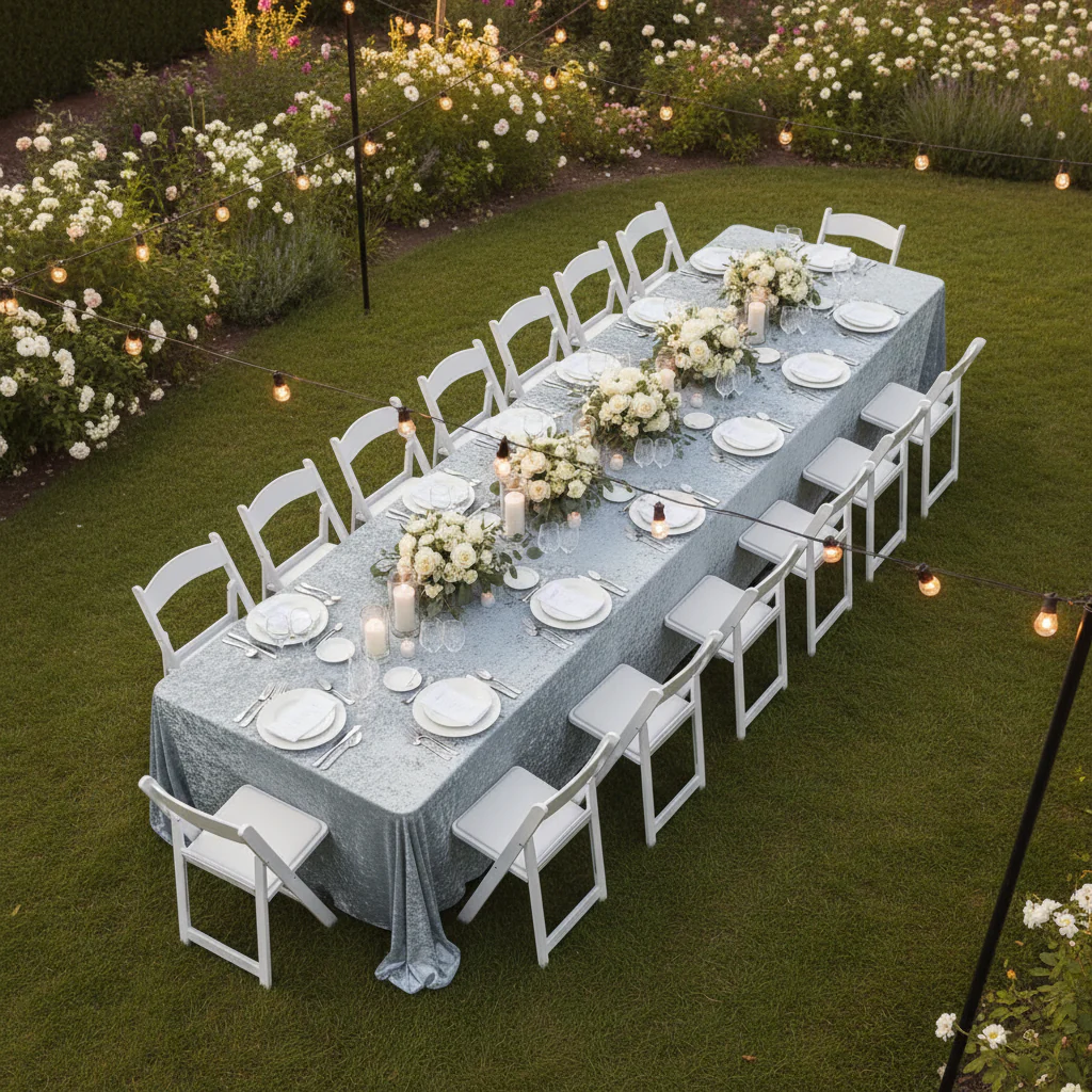 Velvet 90"x156" Rectangular Tablecloth - Dusty Blue - Image 3