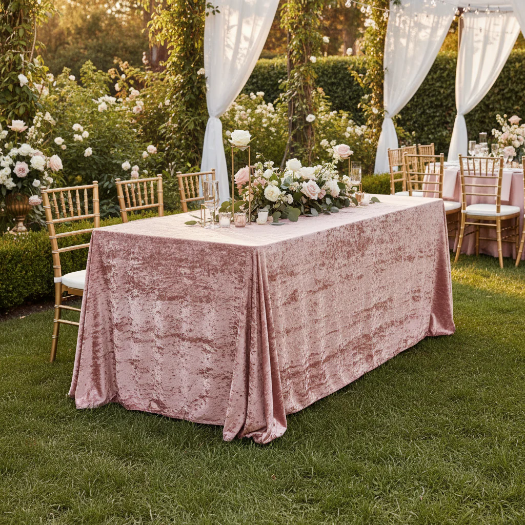Velvet 90"x156" Rectangular Tablecloth - Dusty Rose/Mauve - Image 2