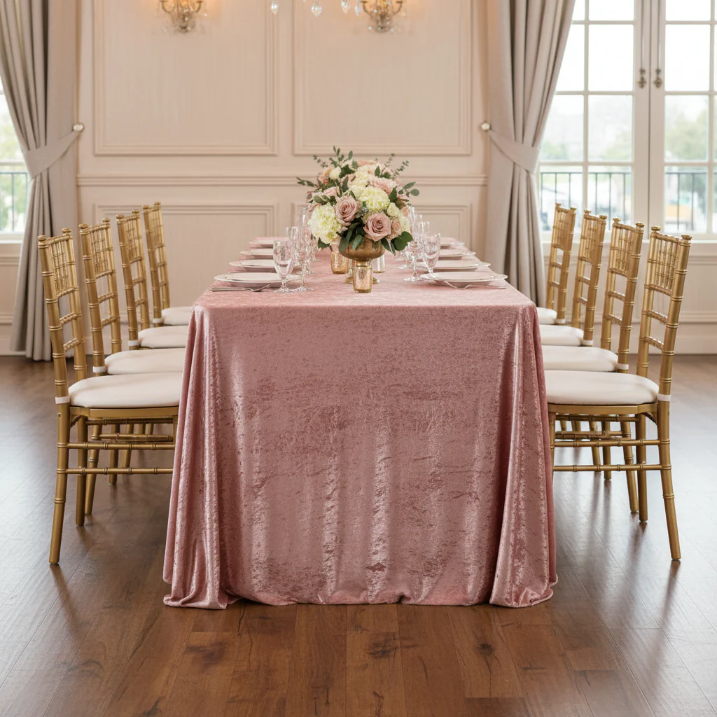 Velvet 90"x156" Rectangular Tablecloth - Dusty Rose/Mauve - Image 3