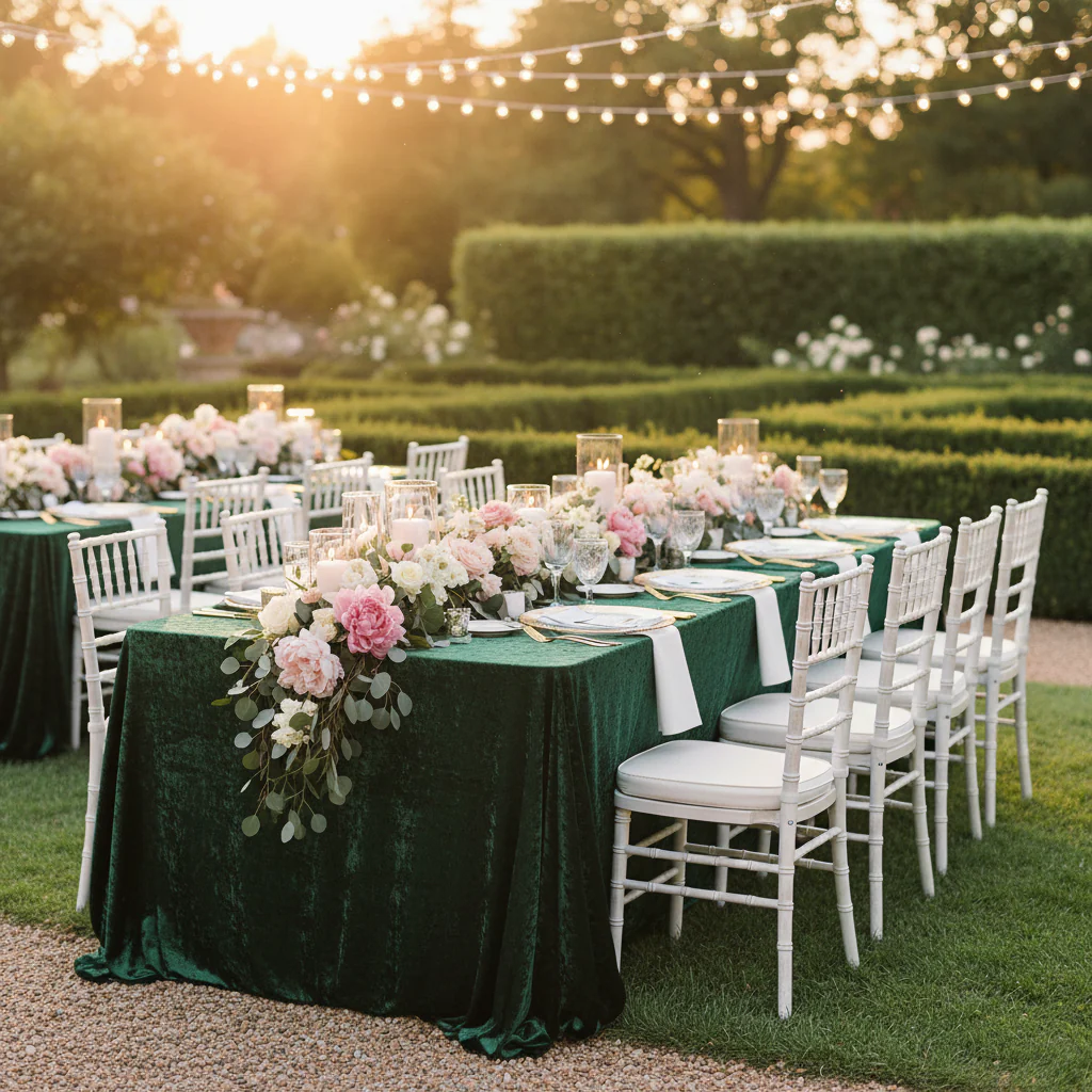 Velvet 90"x156" Rectangular Tablecloth - Emerald Green - Image 3