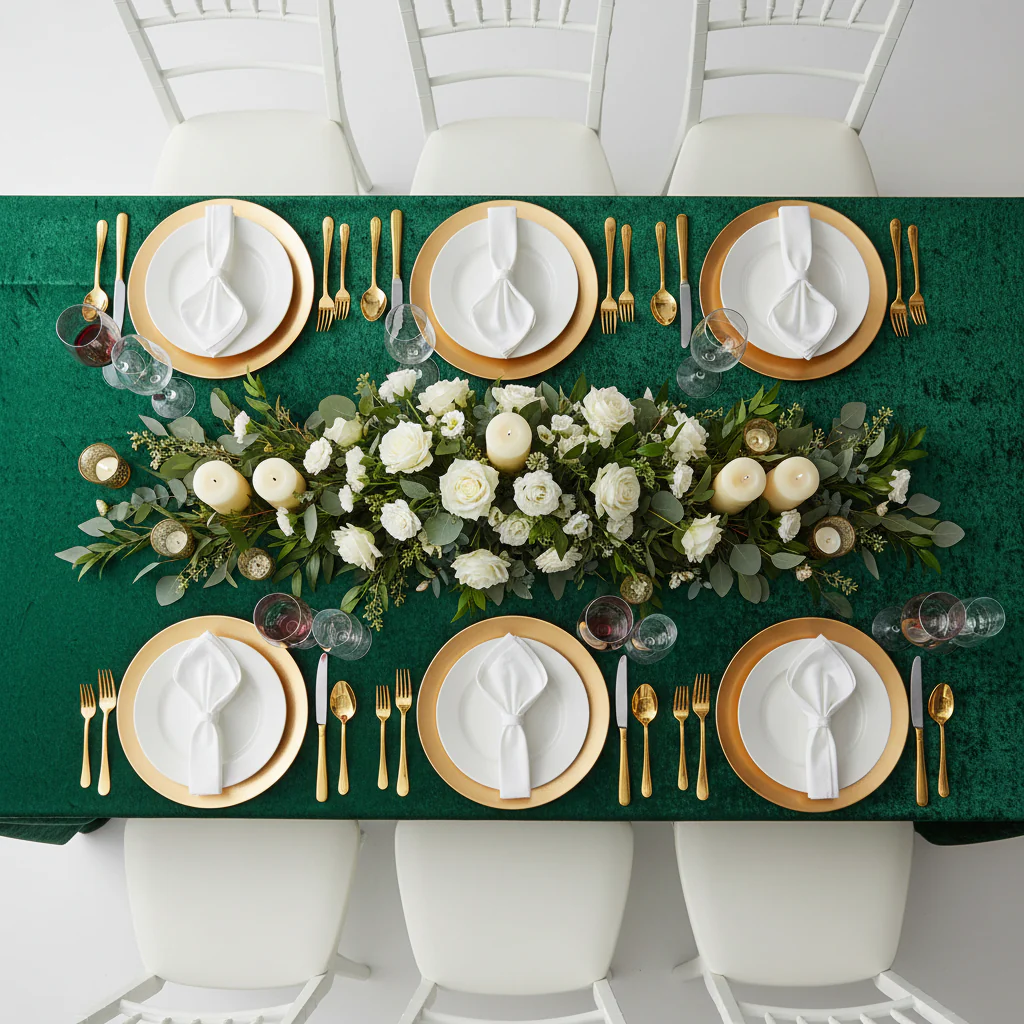 Velvet 90"x156" Rectangular Tablecloth - Emerald Green - Image 4