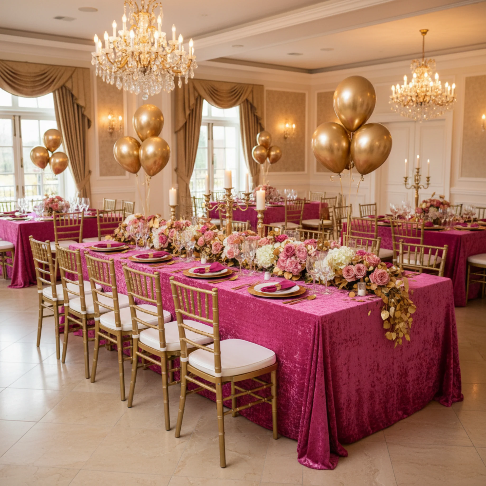 Velvet 90"x156" Rectangular Tablecloth - Fuchsia - Image 4