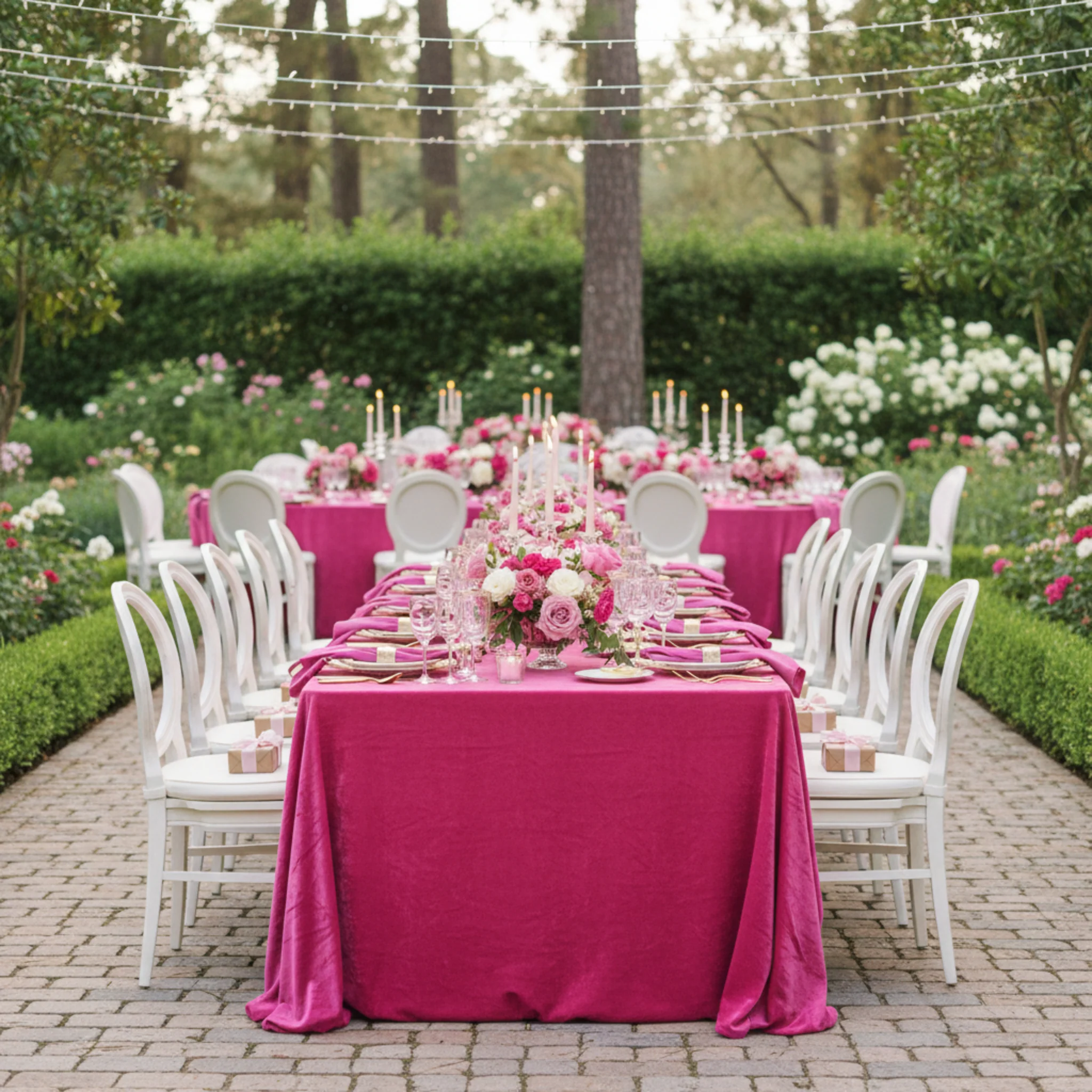 Velvet 90"x156" Rectangular Tablecloth - Fuchsia - Image 5