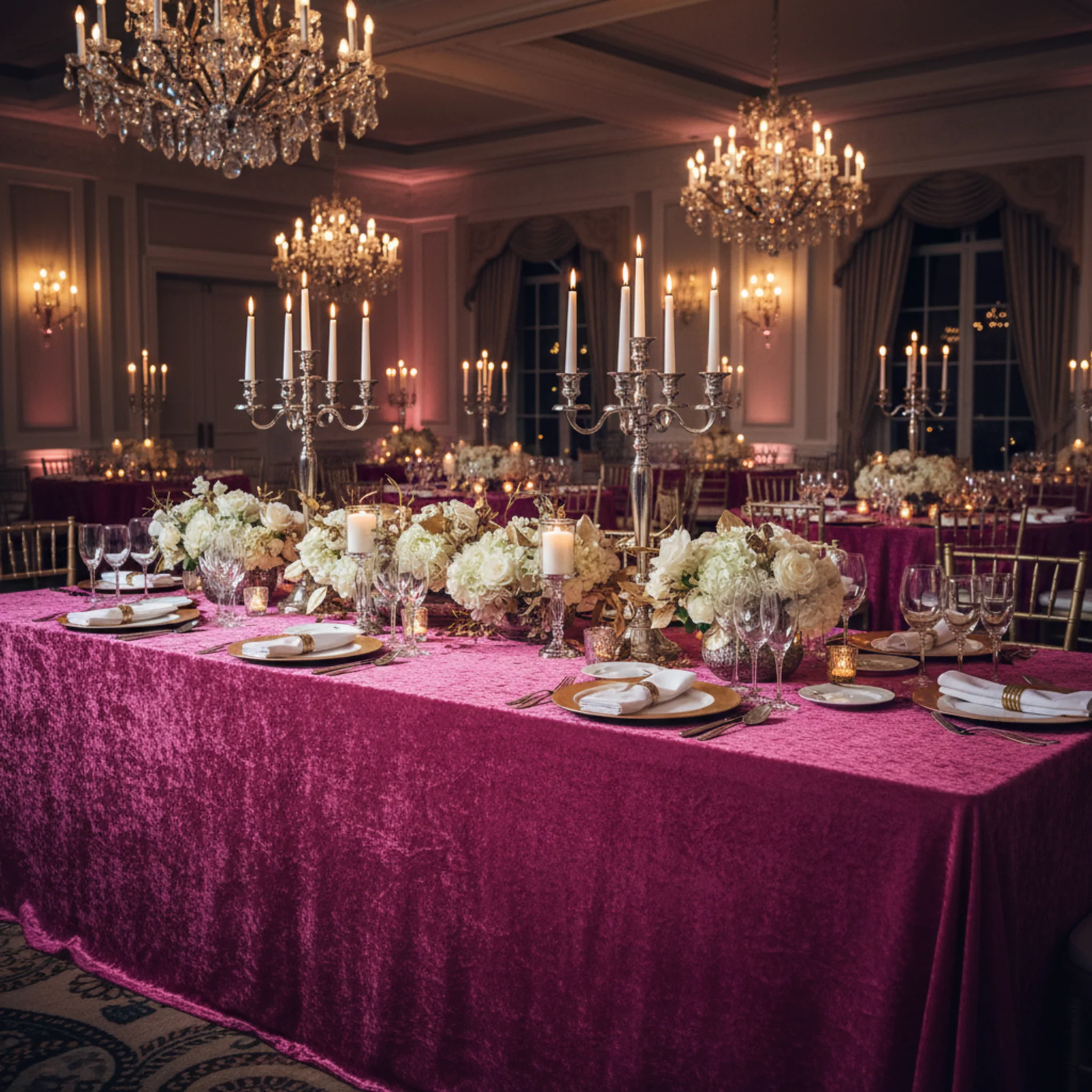 Velvet 90"x156" Rectangular Tablecloth - Fuchsia - Image 6