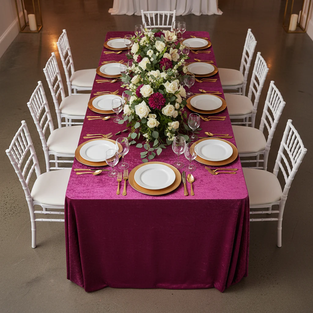 Velvet 90"x156" Rectangular Tablecloth - Magenta - Image 2