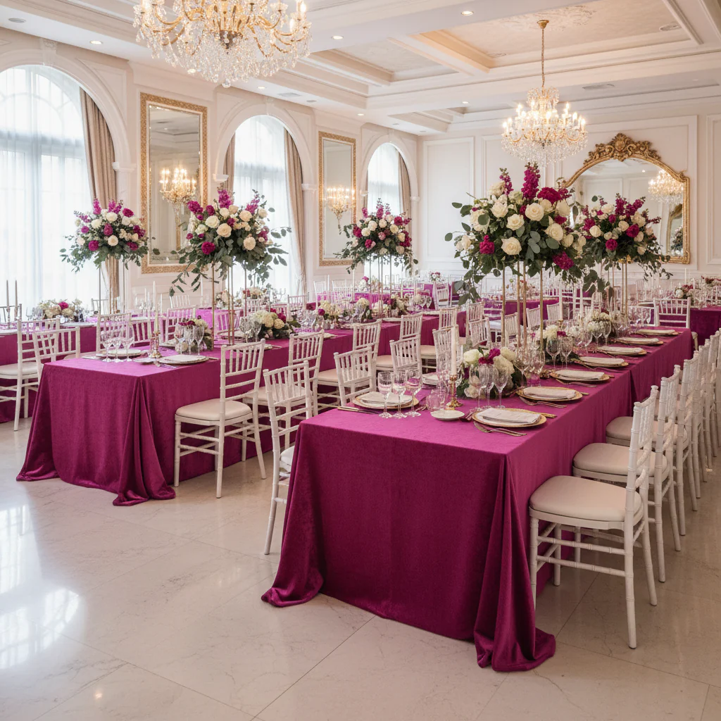 Velvet 90"x156" Rectangular Tablecloth - Magenta - Image 3