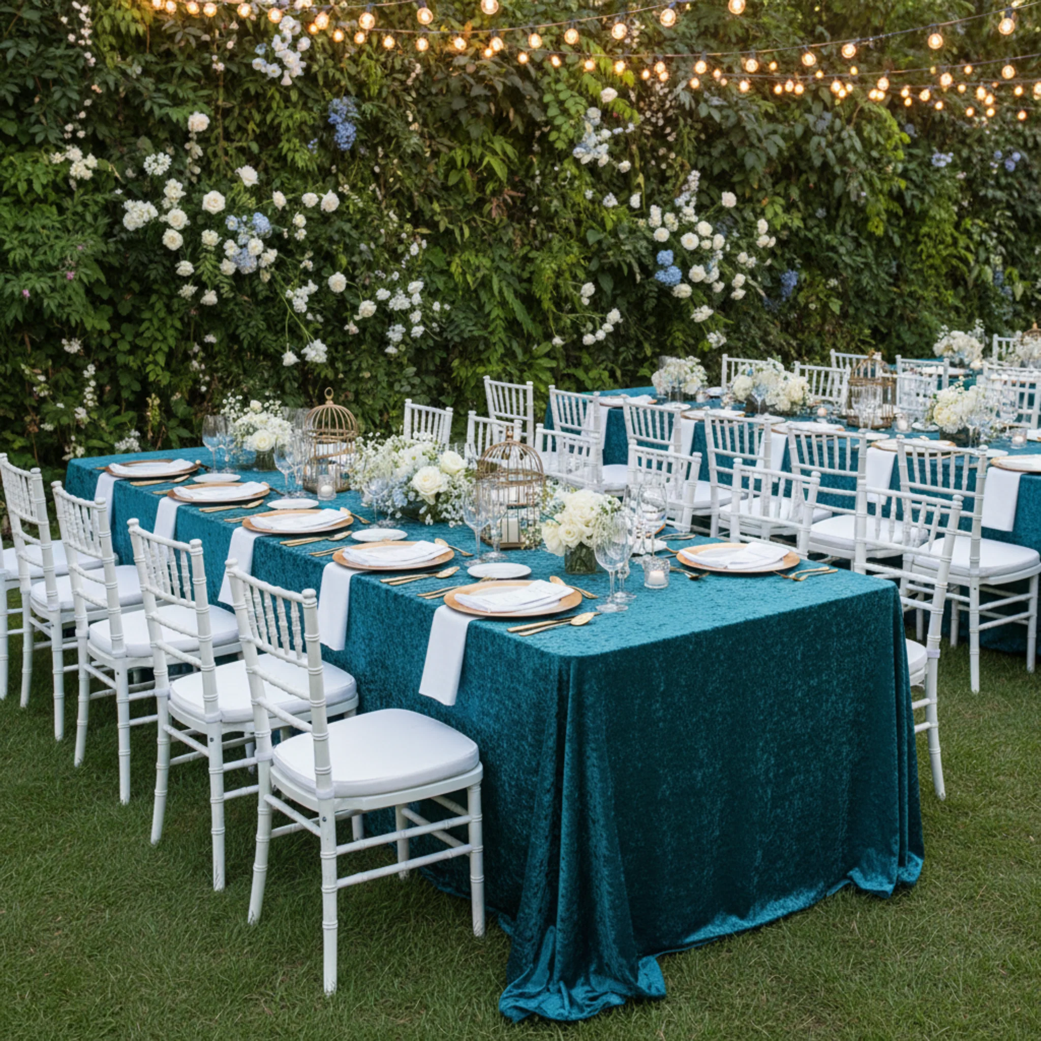 Velvet 90"x156" Rectangular Tablecloth - Peacock Teal - Image 4