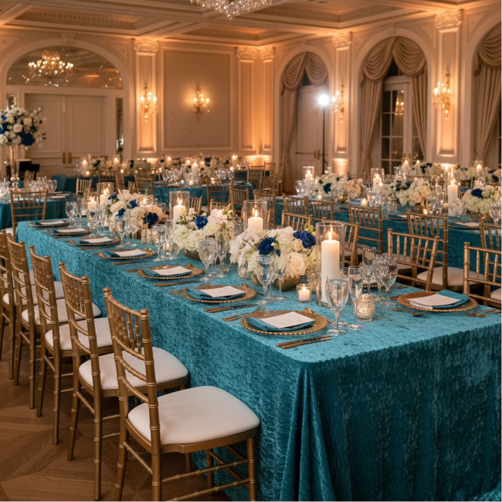 Velvet 90"x156" Rectangular Tablecloth - Peacock Teal - Image 5