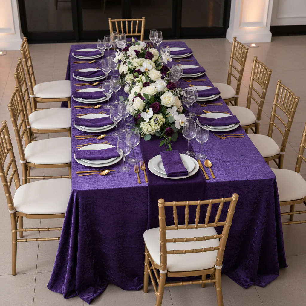 Velvet 90"x156" Rectangular Tablecloth - Purple - Image 3