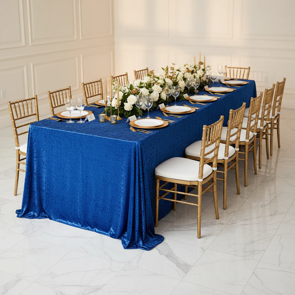 Velvet 90"x156" Rectangular Tablecloth - Royal Blue - Image 2