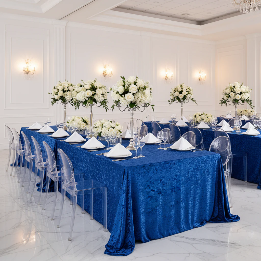 Velvet 90"x156" Rectangular Tablecloth - Royal Blue - Image 3