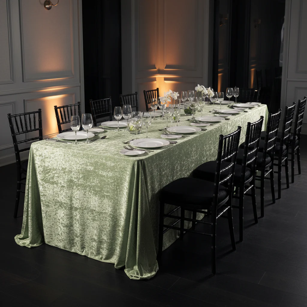 Velvet 90"x156" Rectangular Tablecloth - Sage Green - Image 4