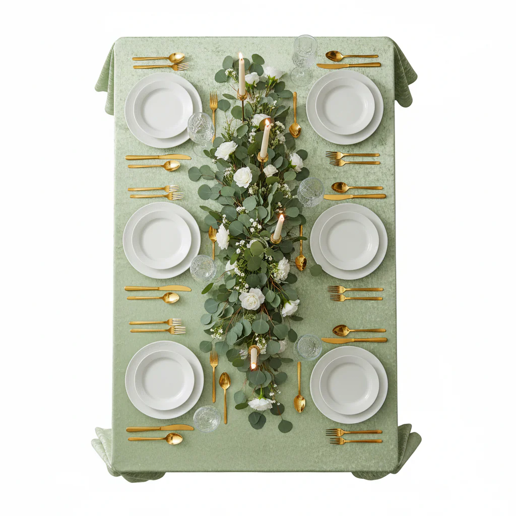 Velvet 90"x156" Rectangular Tablecloth - Sage Green - Image 5