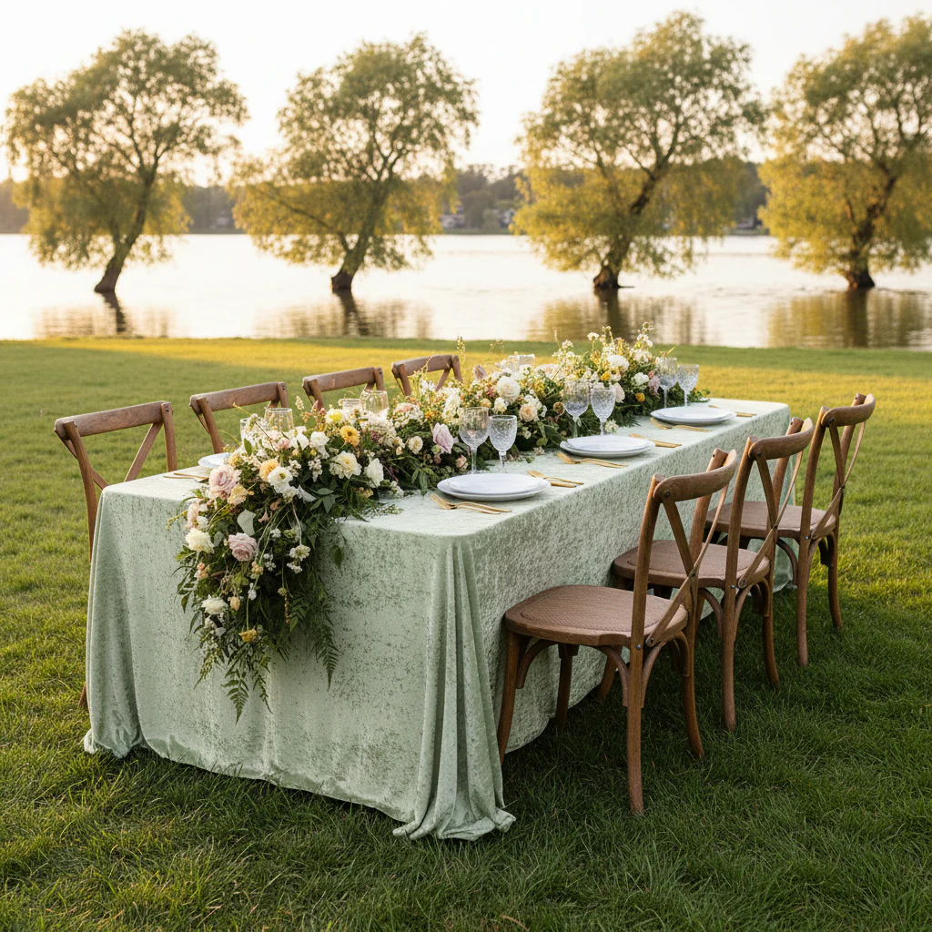 Velvet 90"x156" Rectangular Tablecloth - Sage Green - Image 6