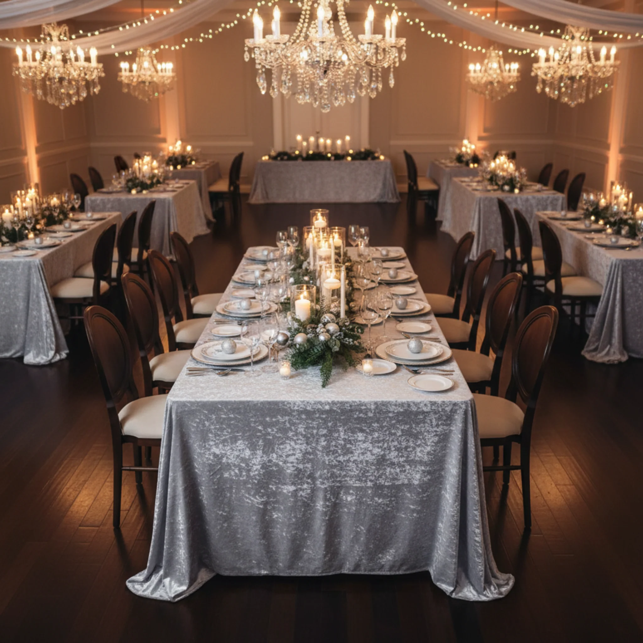 Velvet 90"x156" Rectangular Tablecloth - Silver - Image 2