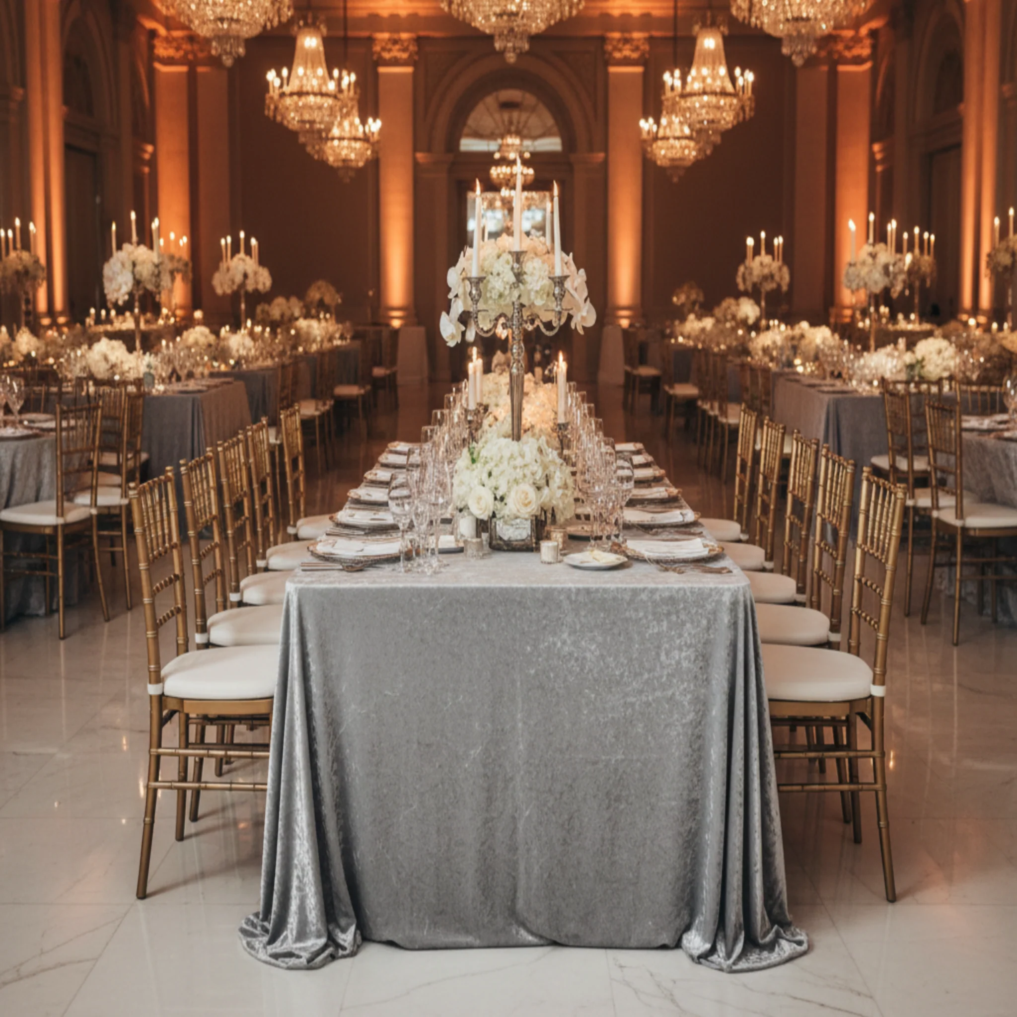 Velvet 90"x156" Rectangular Tablecloth - Silver - Image 3