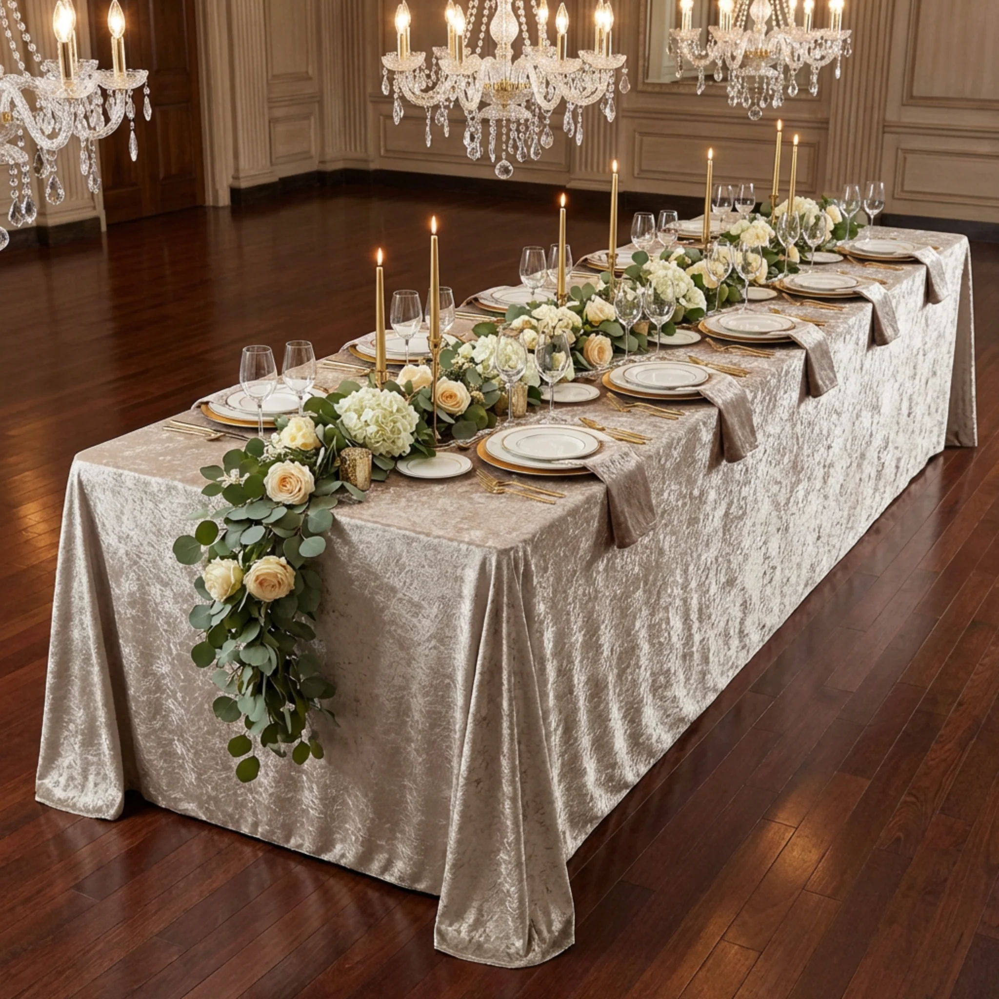Velvet 90"x156" Rectangular Tablecloth - Taupe - Image 7