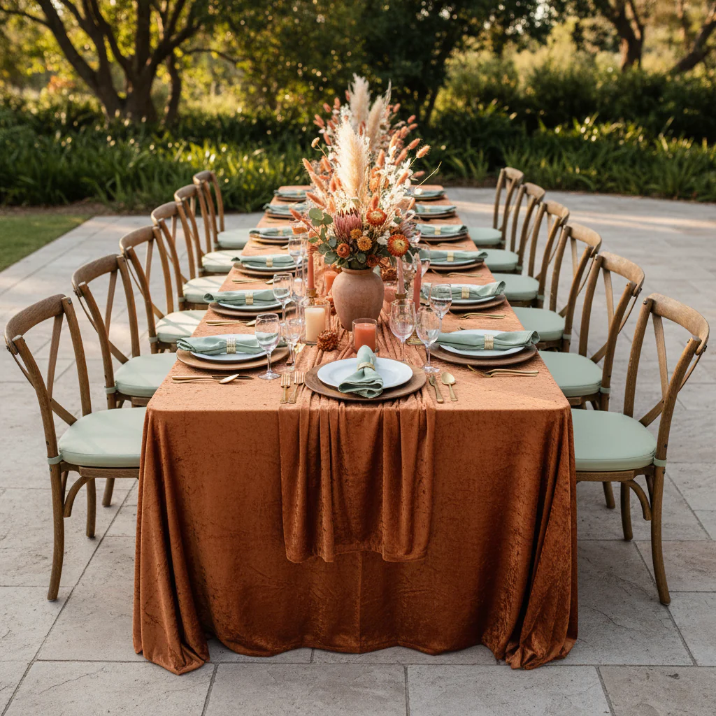 Velvet 90"x156" Rectangular Tablecloth - Terracotta - Image 2
