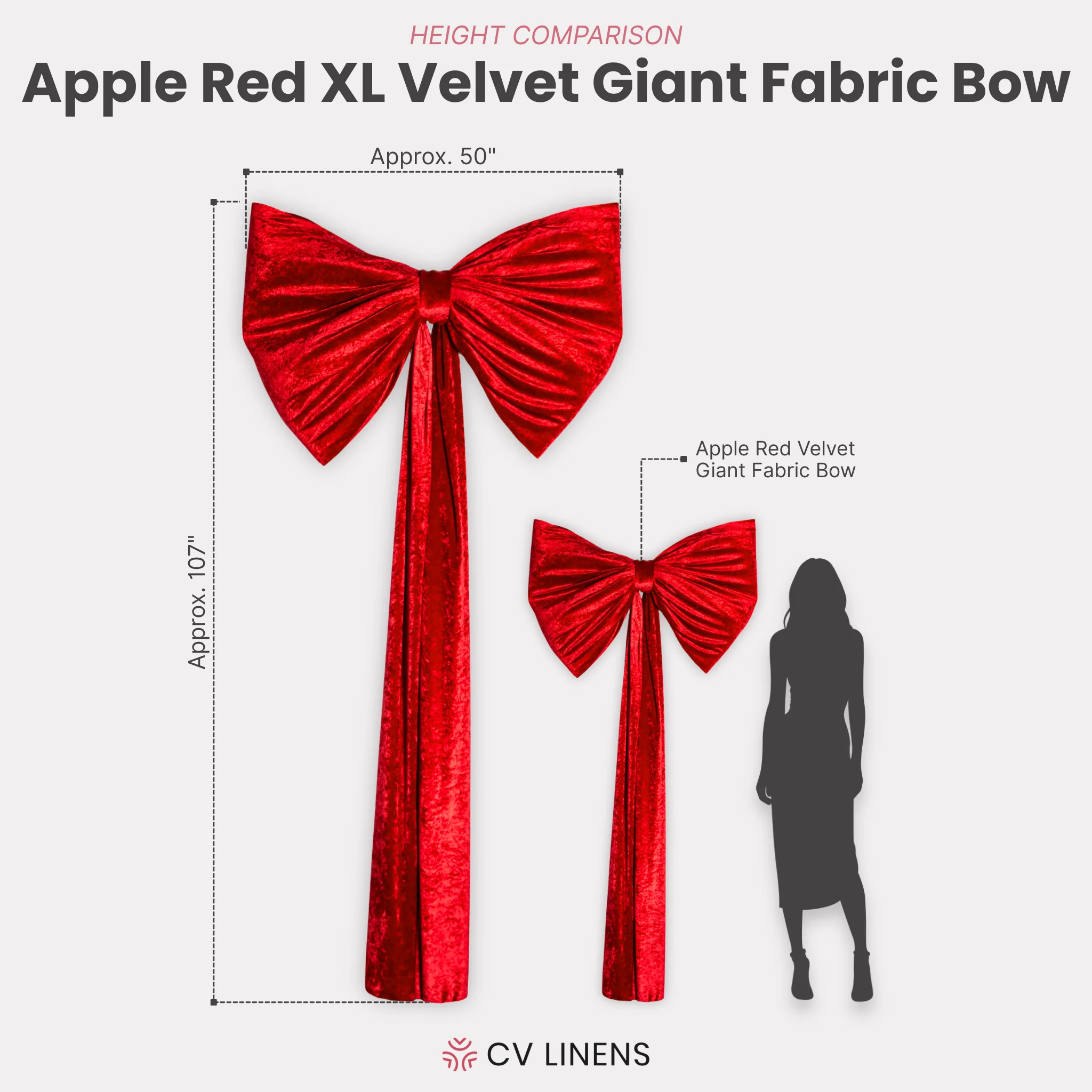 XL Velvet Giant Fabric Bow for Backdrop - Apple Red - Image 2