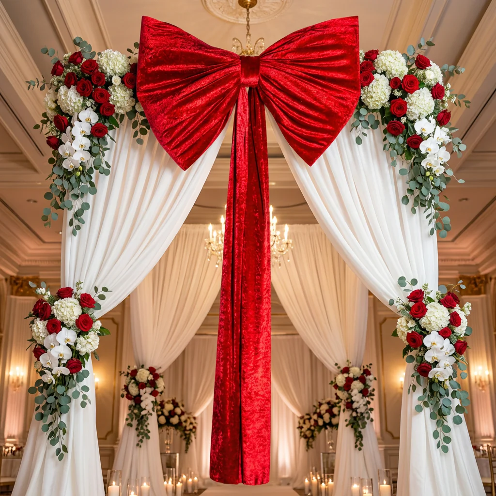 XL Velvet Giant Fabric Bow for Backdrop - Apple Red - Image 4