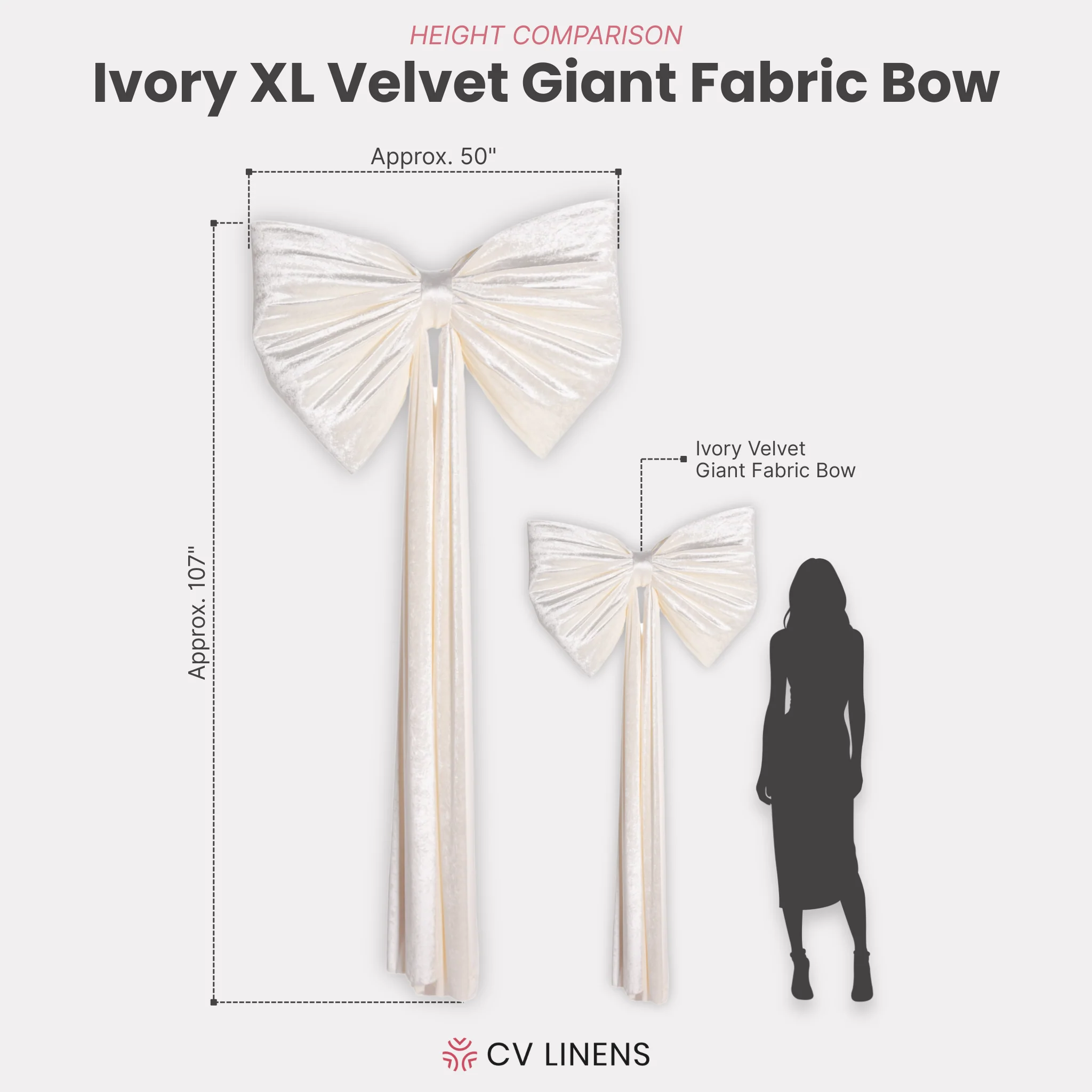 XL Velvet Giant Fabric Bow for Backdrop - Ivory - Image 2