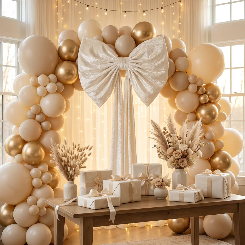 XL Velvet Giant Fabric Bow for Backdrop - Ivory - Image 3
