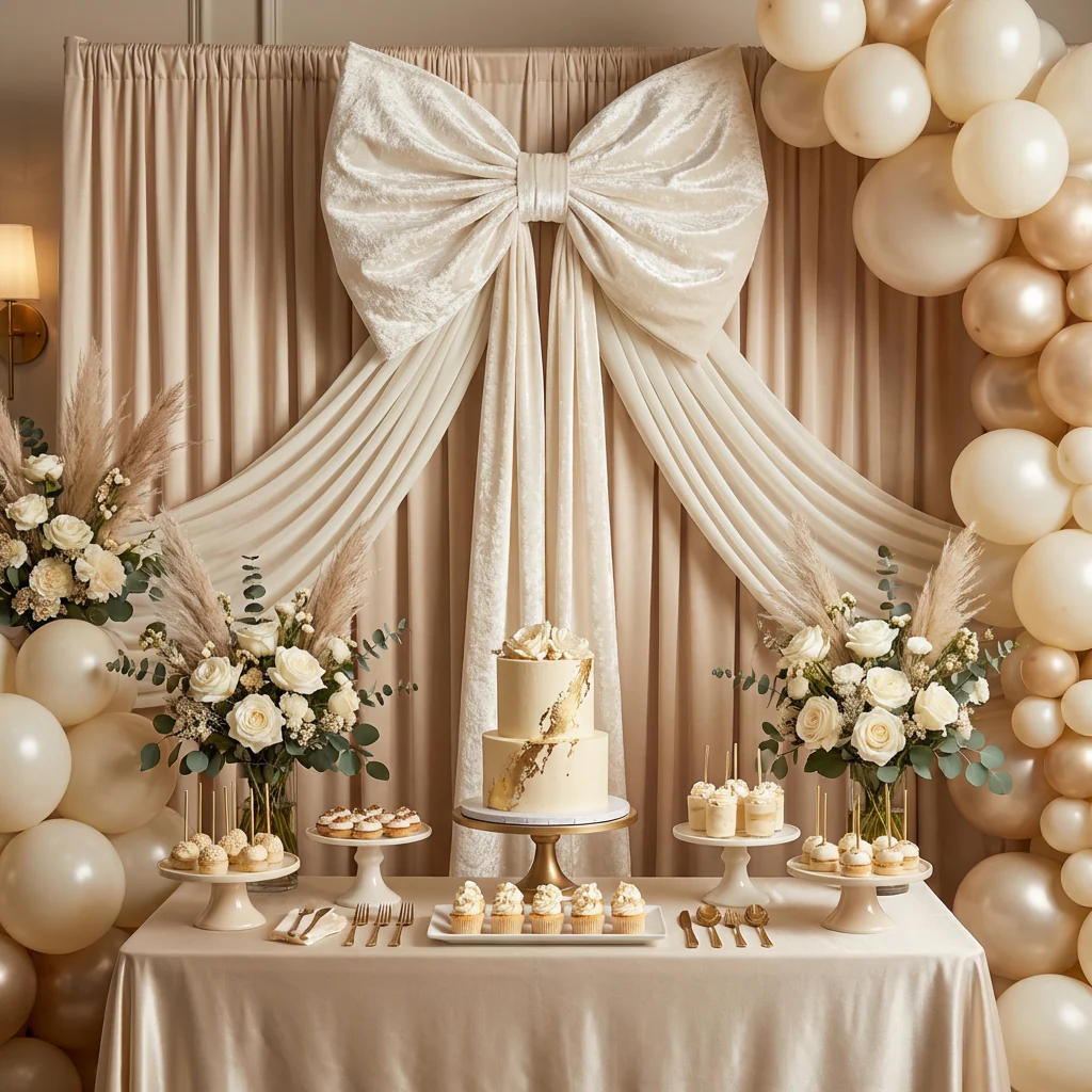 XL Velvet Giant Fabric Bow for Backdrop - Ivory - Image 5