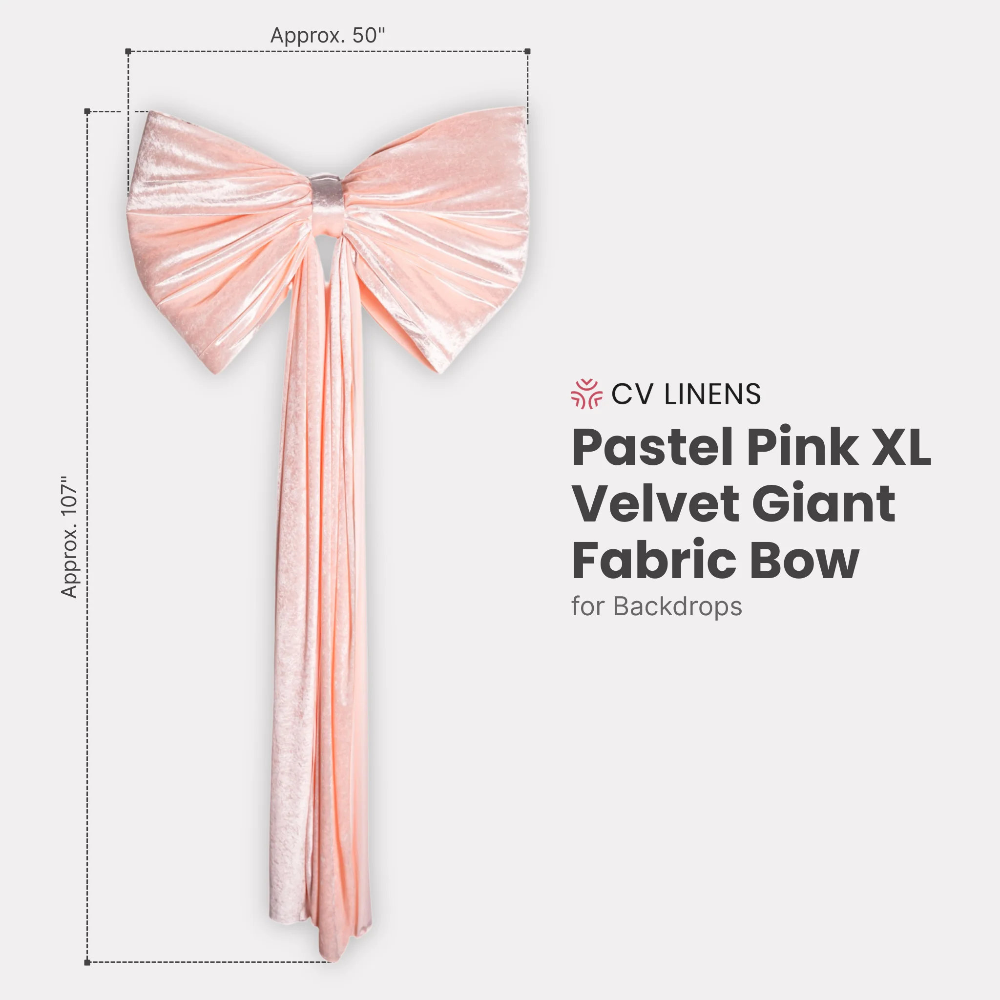 XL Velvet Giant Fabric Bow for Backdrop - Pastel Pink