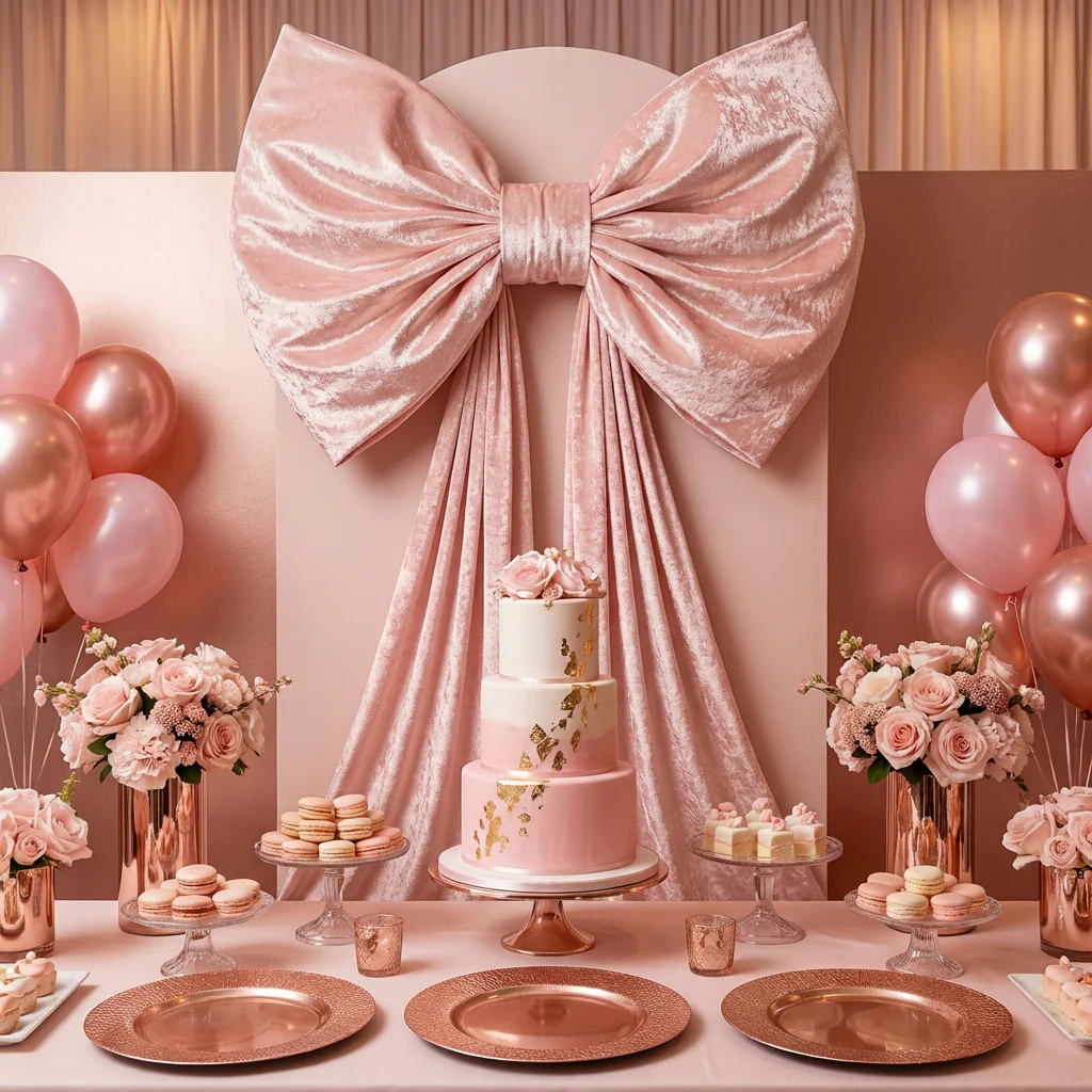 XL Velvet Giant Fabric Bow for Backdrop - Pastel Pink - Image 5