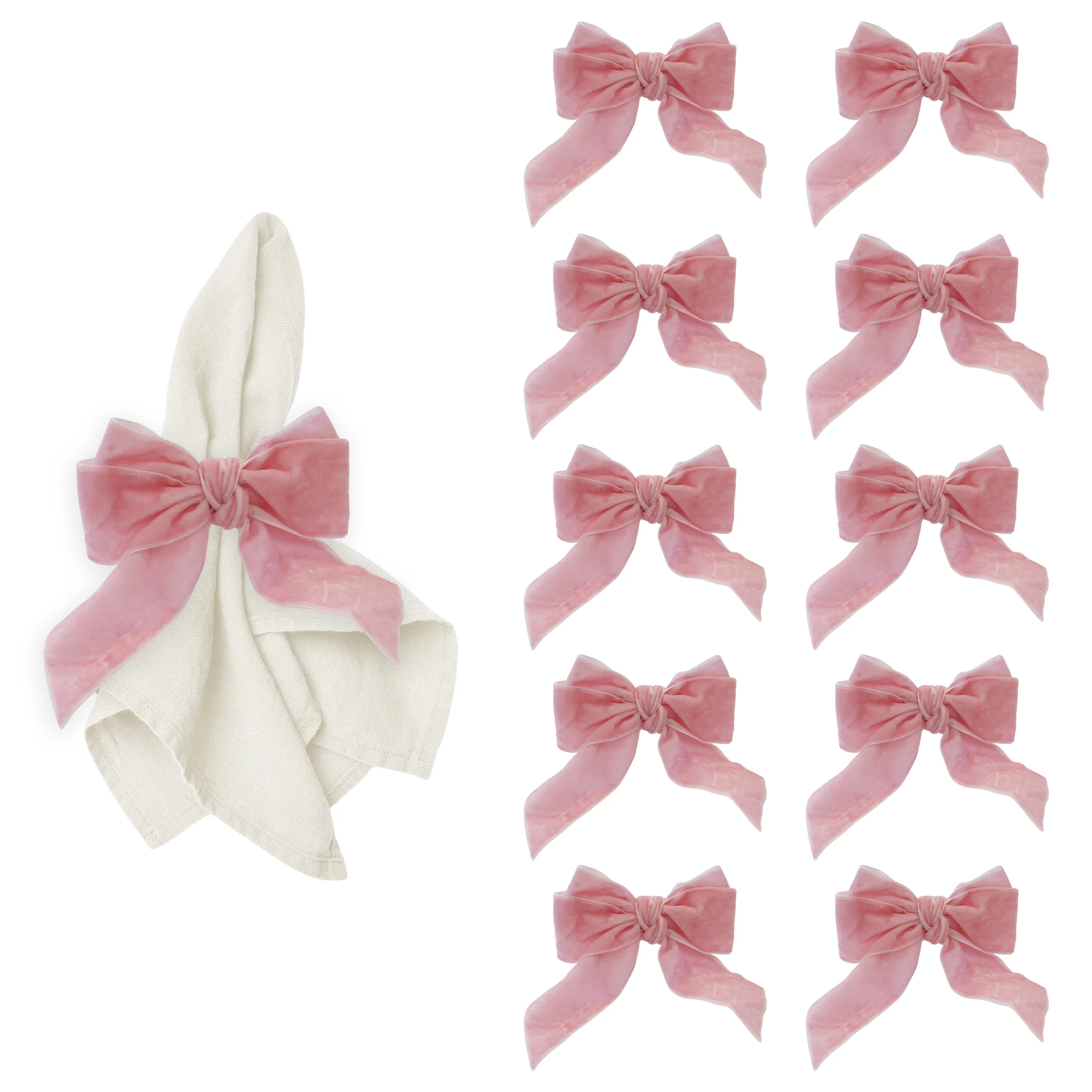10 pc/pk Velvet Bow-Tie Napkin Ring - Pink - Image 9
