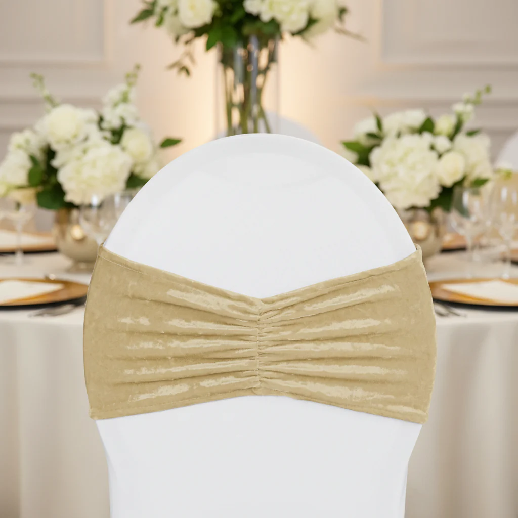 Velvet Ruffle Stretch Chair Band - Champagne
