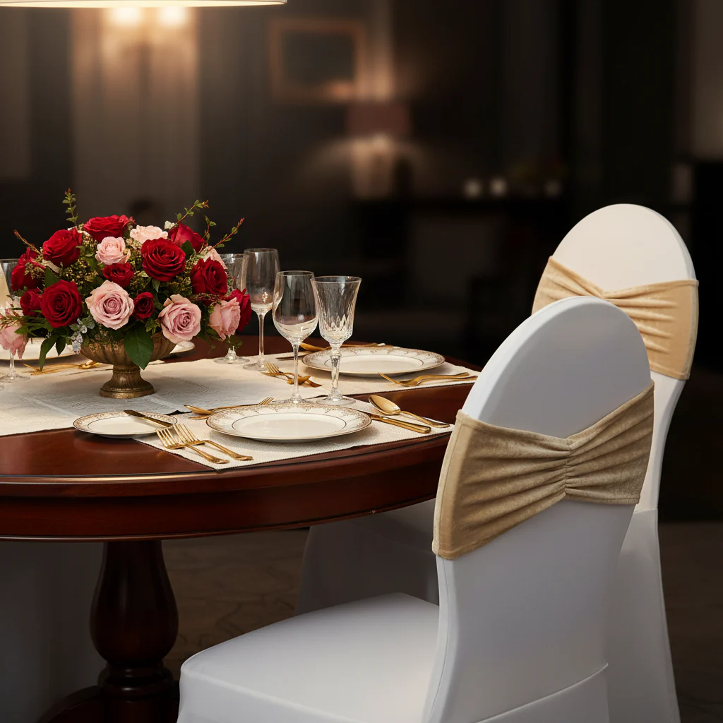 Velvet Ruffle Stretch Chair Band - Champagne - Image 3