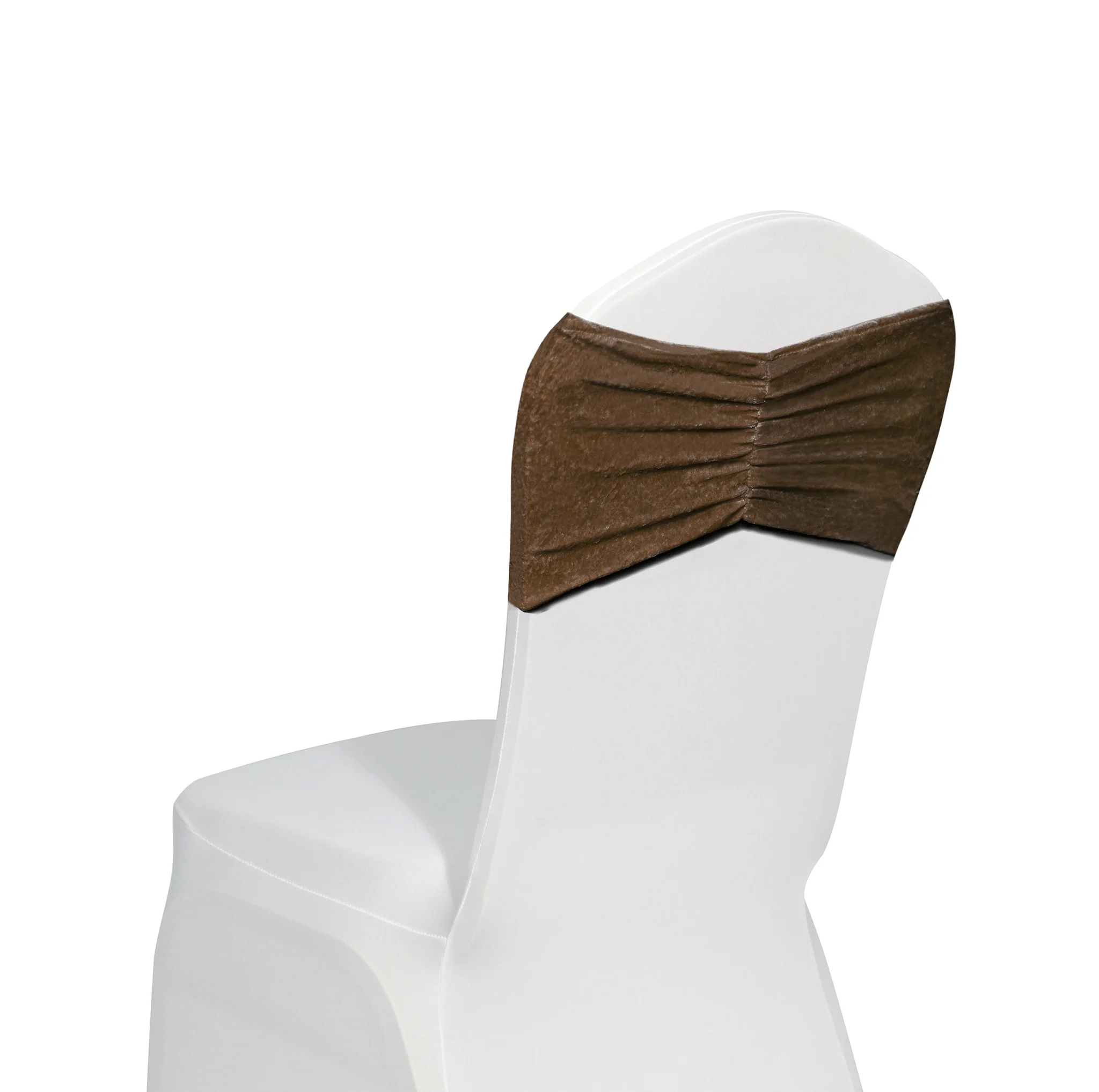 Velvet Ruffle Stretch Chair Band - Chocolate - Image 3