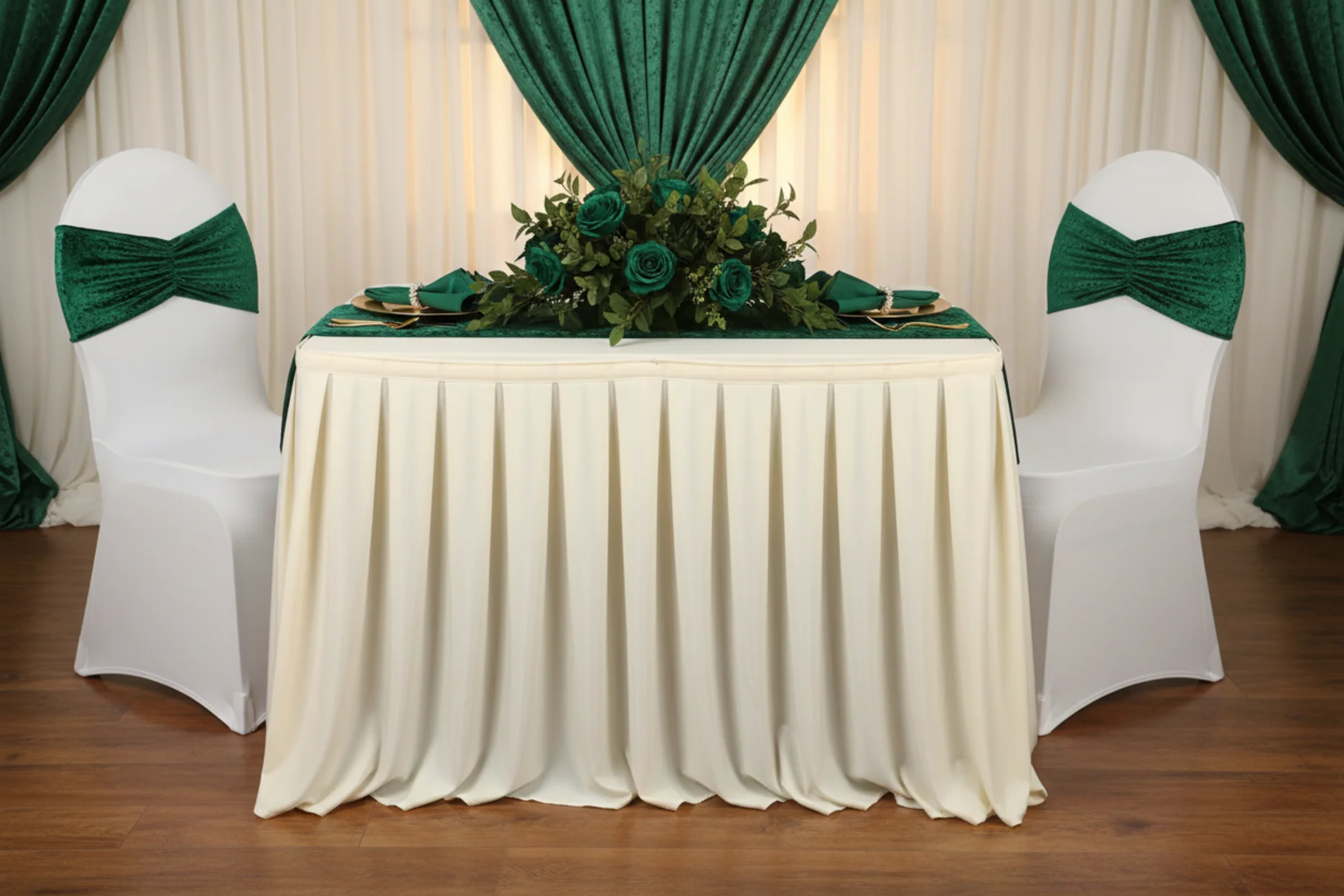 Velvet Ruffle Stretch Chair Band - Emerald Green - Image 3