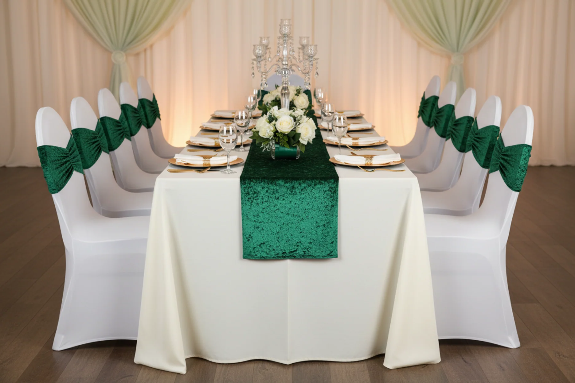 Velvet Ruffle Stretch Chair Band - Emerald Green - Image 4