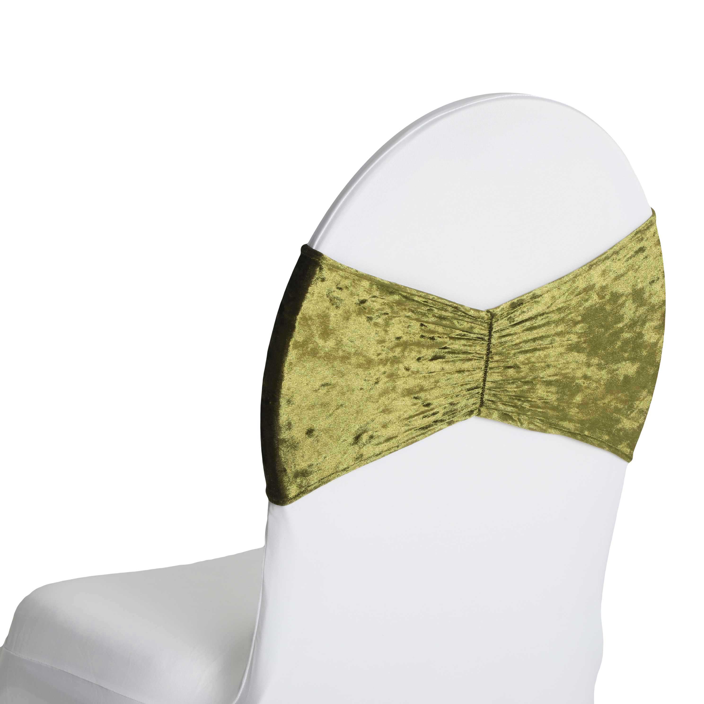 Velvet Ruffle Stretch Chair Band - Olive Green - Image 2