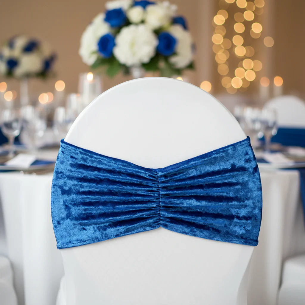 Velvet Ruffle Stretch Chair Band - Royal Blue - Image 3
