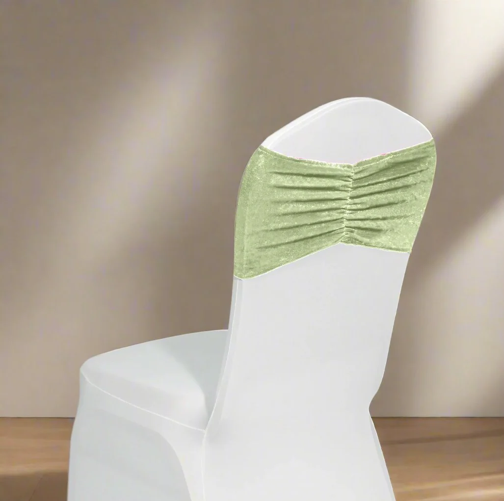 Velvet Ruffle Stretch Chair Band - Sage Green - Image 2