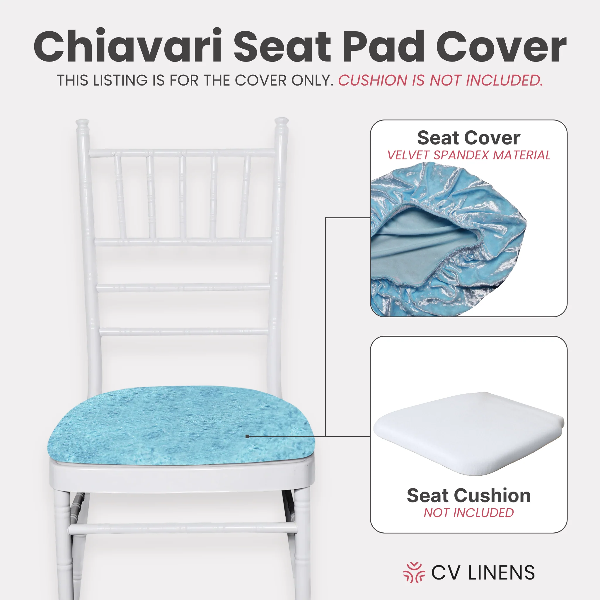 5 pcs/pk Velvet Spandex Chiavari Seat Pad Cover - Baby Blue - Image 3