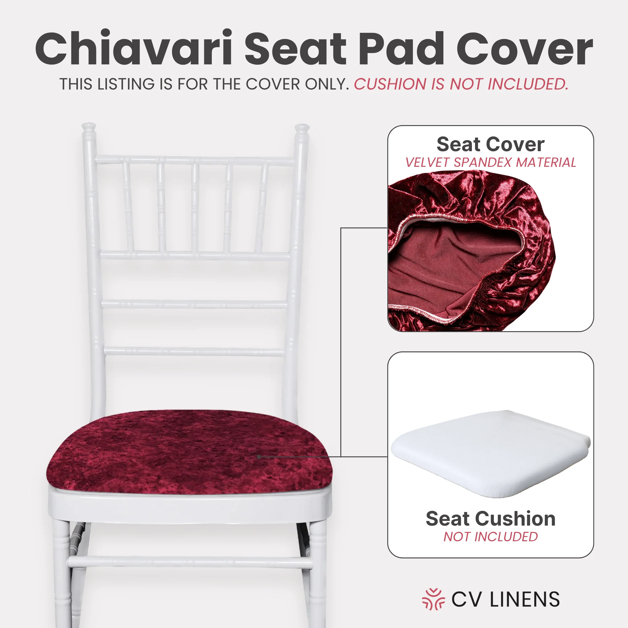 5 pcs/pk Velvet Spandex Chiavari Seat Pad Cover - Burgundy - Image 3