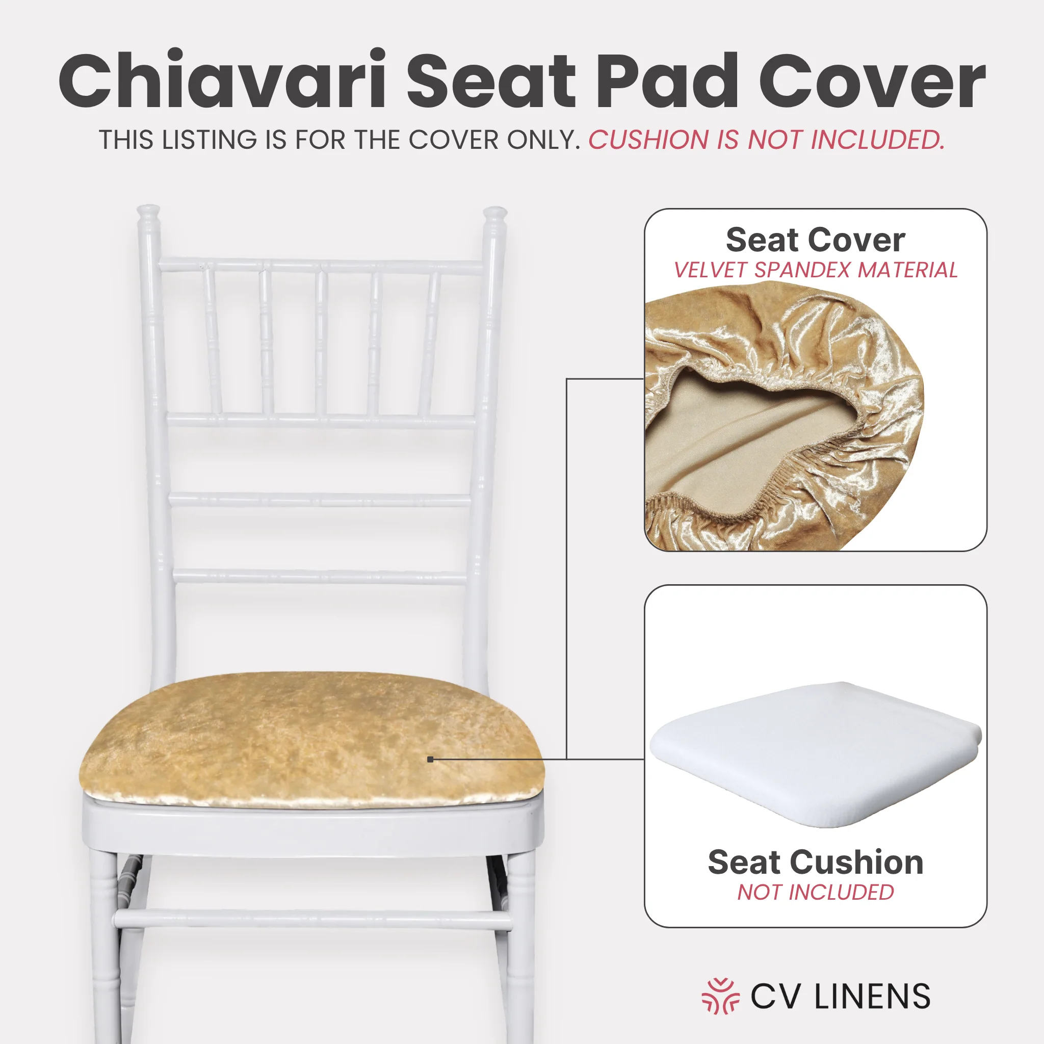5 pcs/pk Velvet Spandex Chiavari Seat Pad Cover - Champagne - Image 3