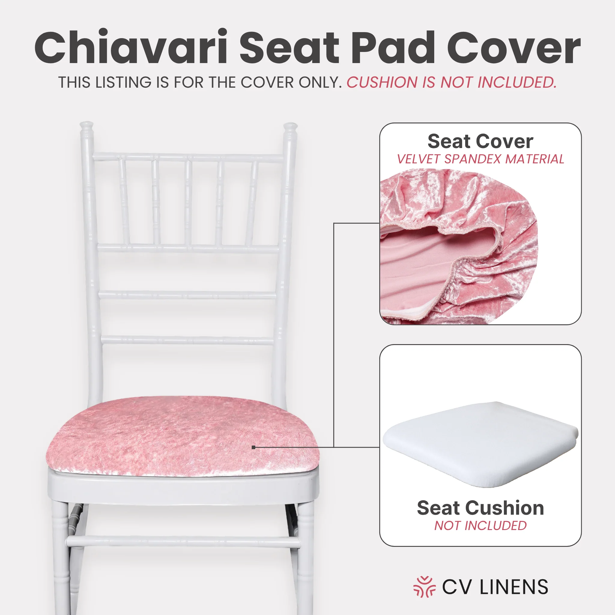 5 pcs/pk Velvet Spandex Chiavari Seat Pad Cover - Dusty Rose/Mauve - Image 3