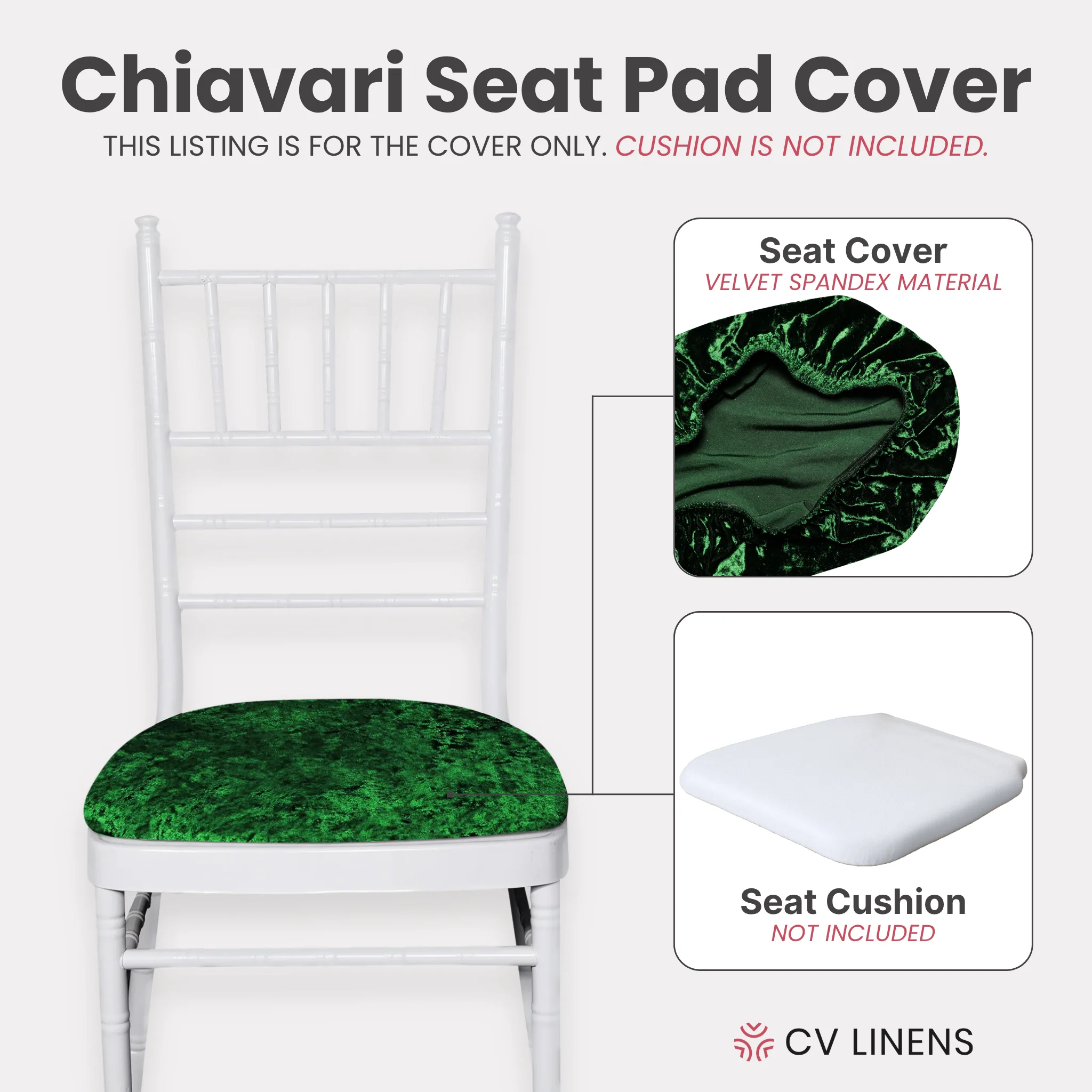 5 pcs/pk Velvet Spandex Chiavari Seat Pad Cover - Emerald Green - Image 3