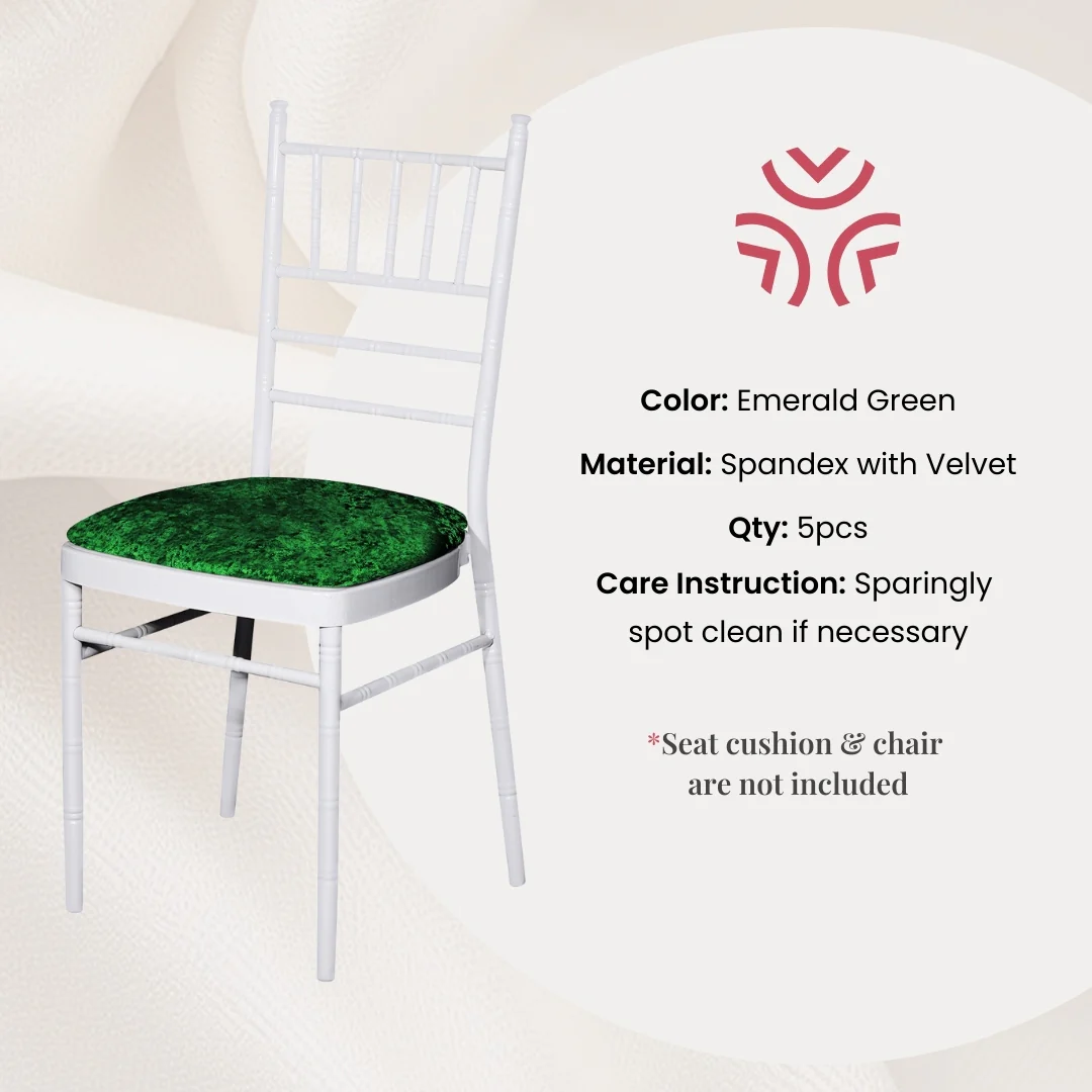 5 pcs/pk Velvet Spandex Chiavari Seat Pad Cover - Emerald Green - Image 7