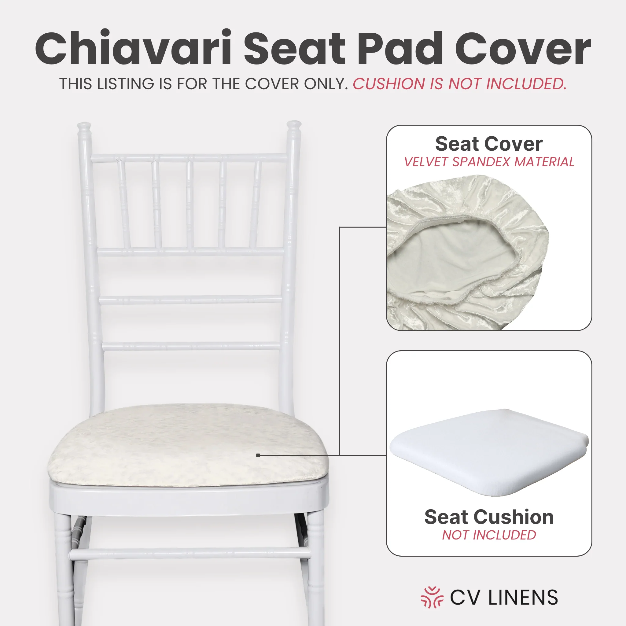 5 pcs/pk Velvet Spandex Chiavari Seat Pad Cover - Ivory - Image 3