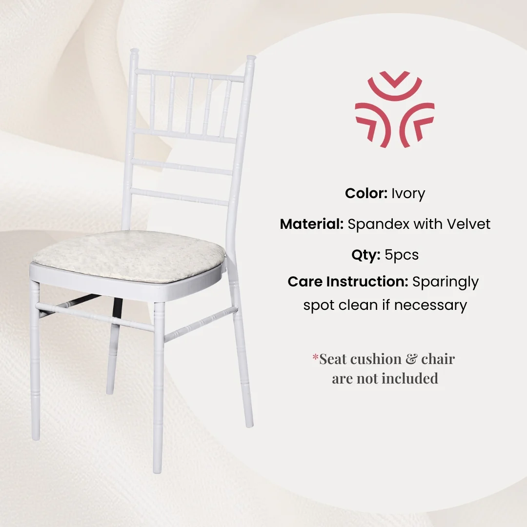 5 pcs/pk Velvet Spandex Chiavari Seat Pad Cover - Ivory - Image 7